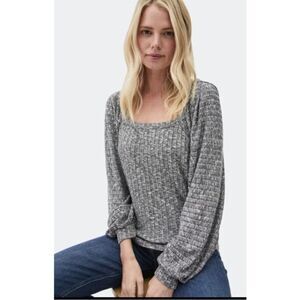 Michael Stars Black Marled Balloon Sleeve Heathered Polly Knit Square Neck Top M